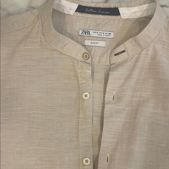 Zara Men's Light Tan Cotton Linen Shirt - Picture 7 of 8